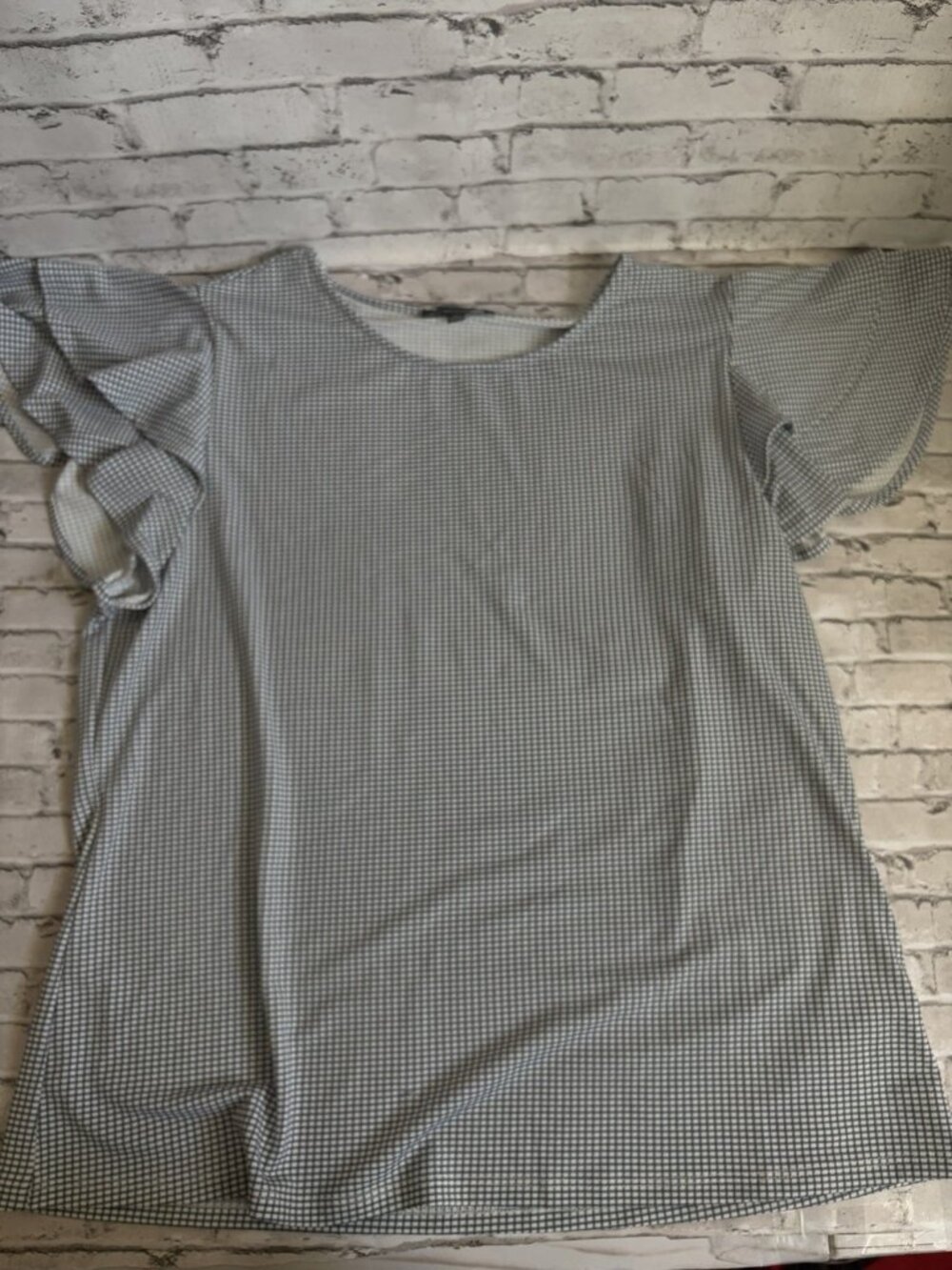 Women’s Adrianna Papell Grey/white Checkered Short Sleeve Shirt Size XL